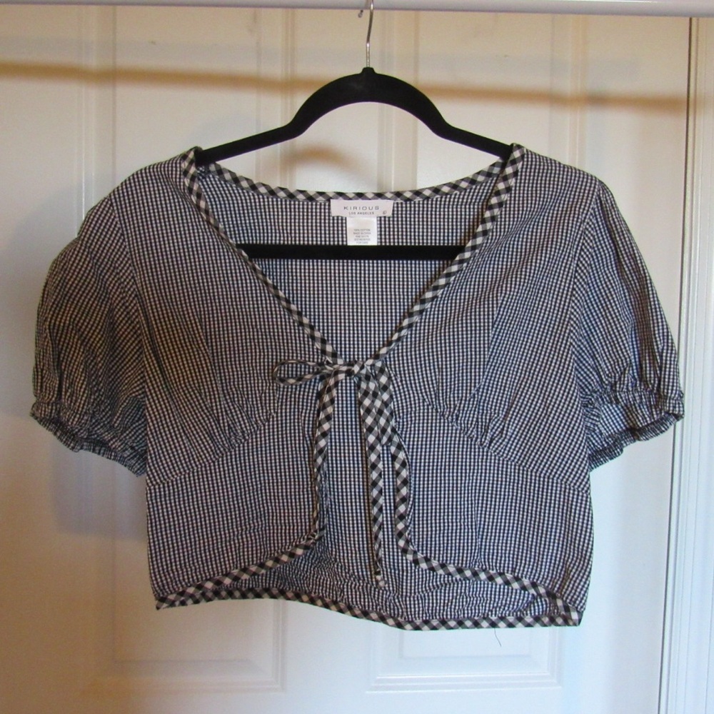 Black and White Gingham Front Tie Top